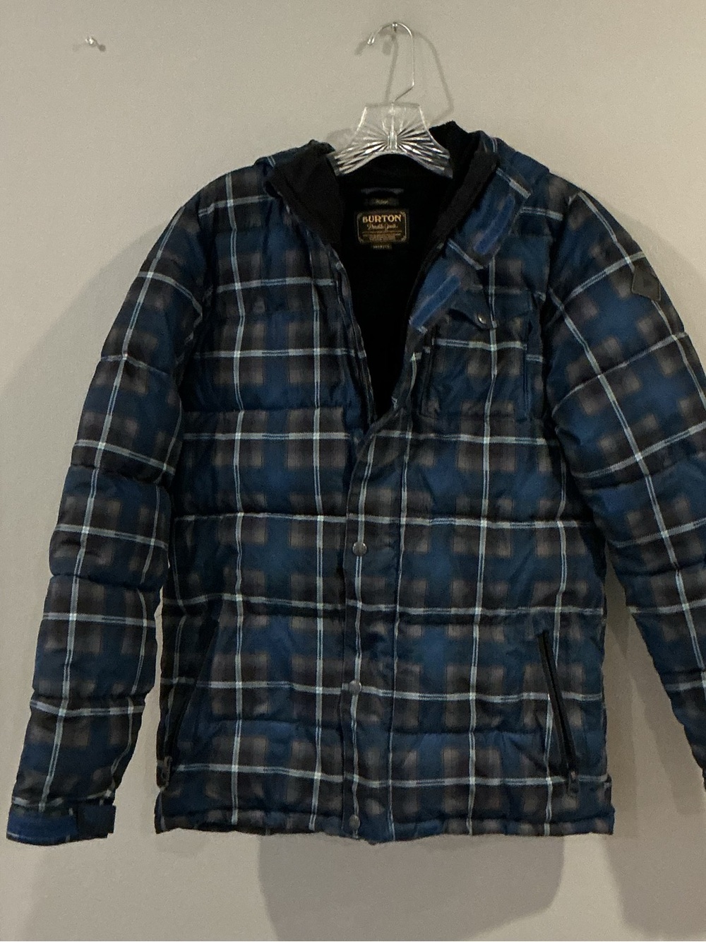 Burton Youth L Winter Snowboard Ski Jacket Hooded Quilted Puffer Blue Gray